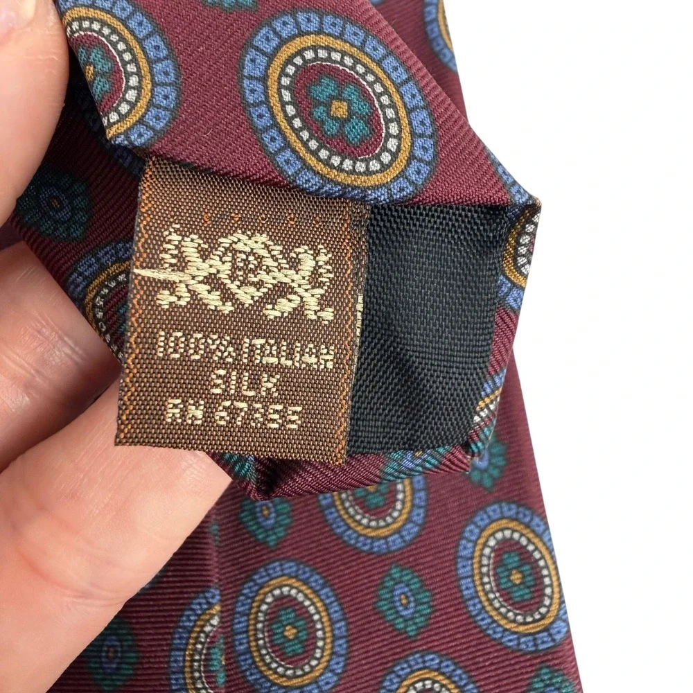 Park Lane Mens Burgundy Medallion‎ Print 100% Italian Silk Handmade Necktie Tie